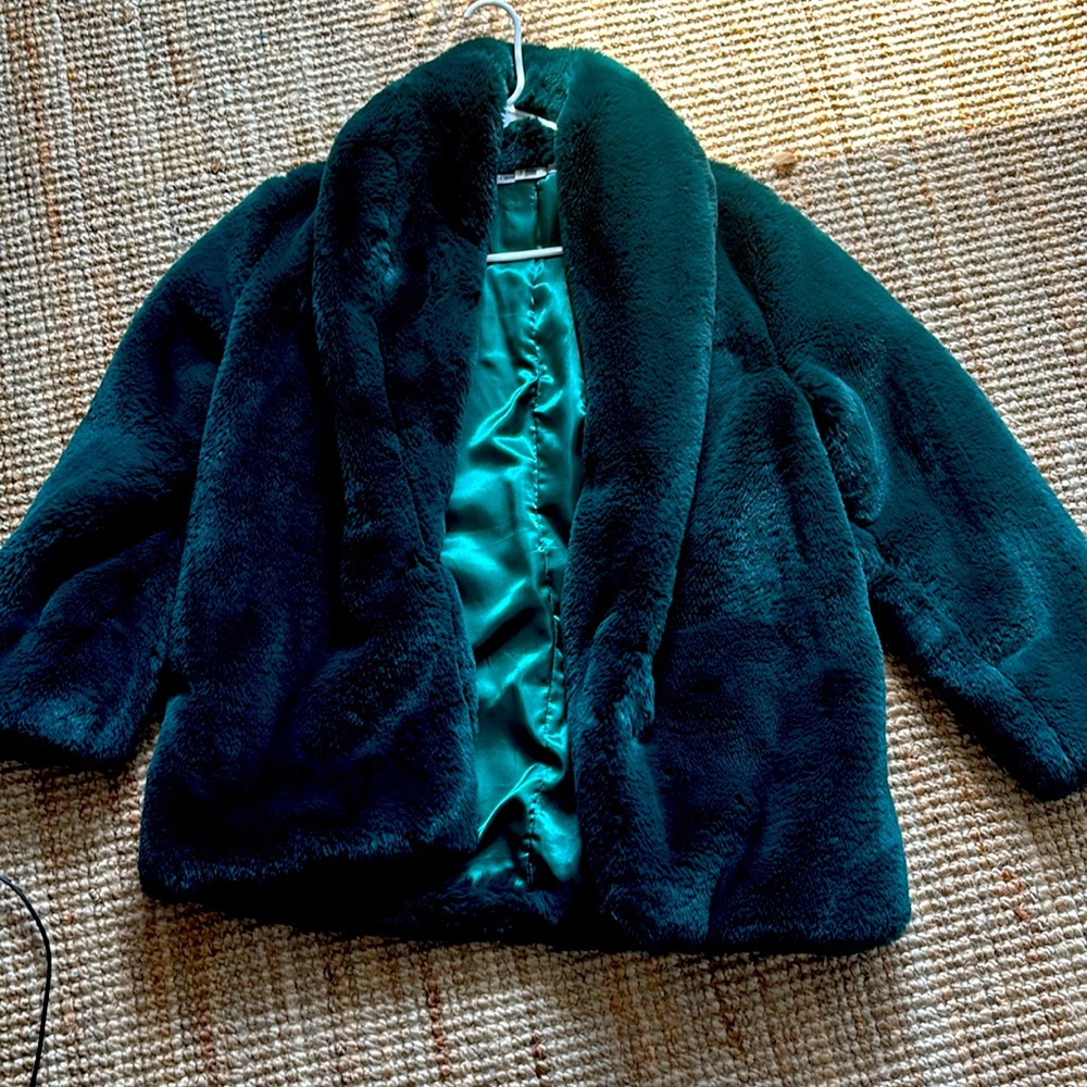 Teal green fuzzy furry dressy jacket
